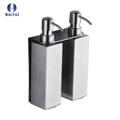 China Foam Soap Dispenser Double Heads 304# Stainless Steel Square Soap Dispenser Wall Mounted for sale