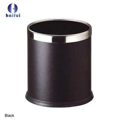 China Durable Leather Covered Fire Resistant Garbage Bin Room Trash Can for sale