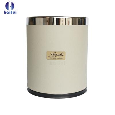 China Hotel, Hotel and Office Guest Room Double Layers Waste Bin Sustainable Leather Leather Trash Can for sale