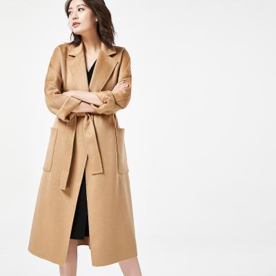 China new classic Anti-wrinkle handmade double layered tweed water wave pattern coat woolen cashmere coat wool woman for sale