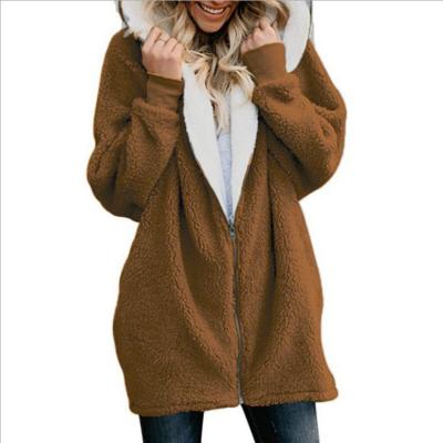 China Lady Sweaters Coat European and American style warm breathable new women's hooded cardigan plush jackets for sale