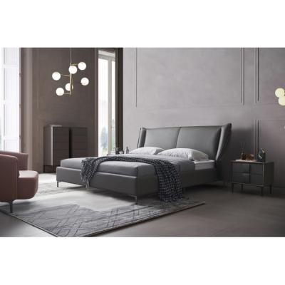 China (Other) Hot Selling High Quality Leather Headboard Adjustable Gray Soft Bed Bedroom Furniture Modern for sale