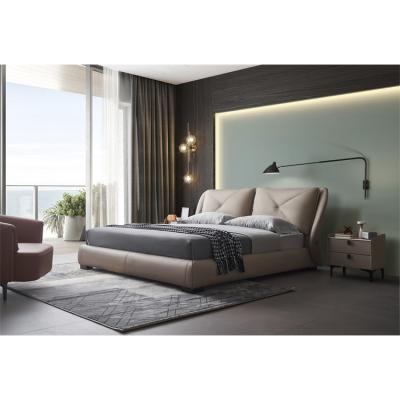 China (Other) Queen Bed Frame Genuine Leather Adjustable Modern Platform Bed Headboard Upholstered Quiet Durable Wood for sale