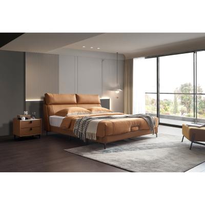 China Foshan Factory Wholesale Modern Luxury Adjustable Bedroom Furniture Solid Wood King Size Genuine Leather Bed (Other) for sale