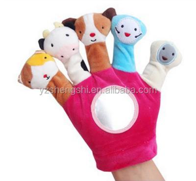 China Gift/Blanket OEM Factory Fitted Full Hands Baby Plush Hand Finger Puppets/Mirror Plush 5 Finger Animal Hand Puppet for sale