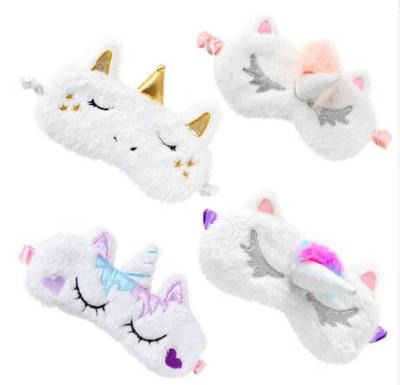 China Free Sample 4Pcs Plush Unicorn Cute Sleep Eye Mask Plush /Soft Cover Unicorn Horn Blindfold Visor For Sleep Nap Travel for sale