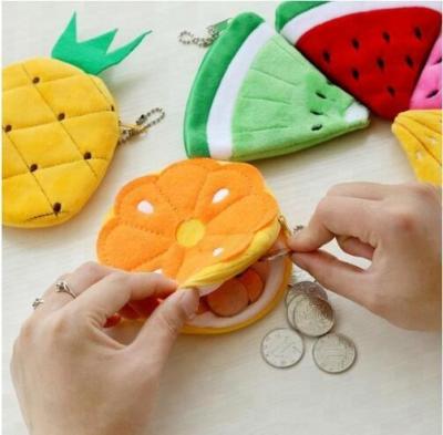 China Gift/Cover All Fruit Shaped Small Plush Coins Zippers Clip Bag /plush Lemon Pouch Bag And Key Pouch for sale