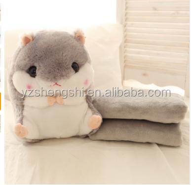 China Cartoon Hamster Plush Pillow Blanket Gift/Toys For Kids Gift Contain Plush Flannel Bedroom Blanket Cushion for sale