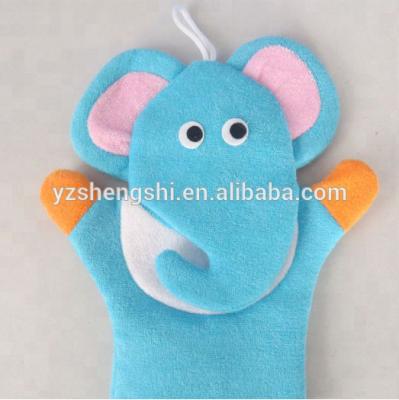 China Gift Animal Bear Dog Bath Glove/Free Sample Plush Cartoon Kids Elephant Cat Tiger Bathroom Covering Bath Gloves for sale