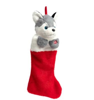 China 2022 hotsale custom plush toy plush led christmas sock toy with dog head glow cute plush led dog christmas sock toy for sale