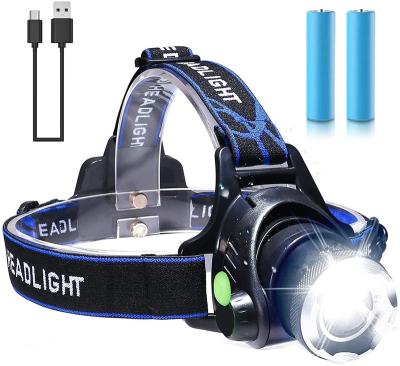 China Hot Sale 6 Modes Adjustable Zoom Beam Fishing Head Lamp Waterproof Adjustable Zoomable Lens Usb Fast Charging Rechargeable Bike Moving Led Headlight for sale