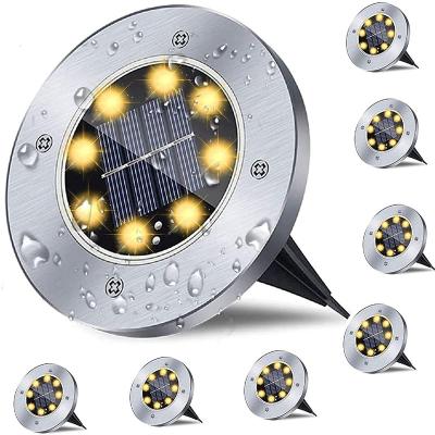 China Solar Outdoor Garden Stainless Steel 8led Grass Lamp Inserted In Ground Lamp Lens Control Garden Bollard Light for sale