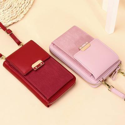 China 2022 Custom Leather Cell Phone Bag Ladies Mini Shoulder Crossbody Bag Mobile Fashion PU Credit Card Wallet Daily Life For Women for sale