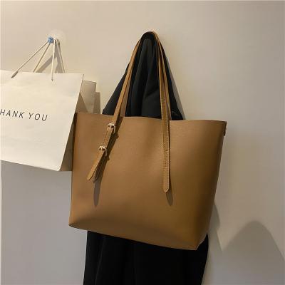 China Wholesale Fashion High Quality Custom Logo 2 In 1 Set Handbag Soft PU Trim Leather Tote Bag Women 2022 Ladies Handbag Sets for sale