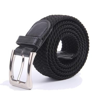 China Elastic Men's Elastic Stretch Belt Fabric Woven Braided Webbed Belt With Leather Buckle for sale