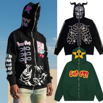 China Anti-Wrinkle Custom Design Logo Zipper Hoodies Unisex Blank Full Face Manufacturer Wholesale Skull Full Zip Hoodie for sale