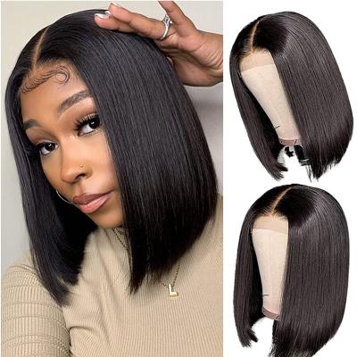 China Brazilian Virgin Hair Bob Wig Glueless Lace Front Wigs Short Bob Wigs 4X4 T Lace Piece Straight Closure 150% Density for sale