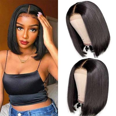 China Straight Bob Wigs Brazilian Virgin Human Hair 4x4 T Part Front Bob Wigs Glueless Density Middle Part Wear 150% Lace for sale