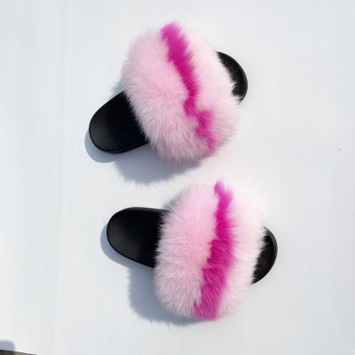 China Fashion trend pink fuzzy faux fur slips furry shoes slippers for women faux fur slippers for sale