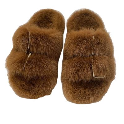 China 2021 New Arrivals Summer LOGO Mink Fur Women Slippers Disposable Custom Made Sandals With Buckle for sale