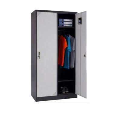 China Factory Price 2 Door Wardrobe Metal Locker Steel Cabinet With Hanger And Mirror H1850*W900*D500mm for sale