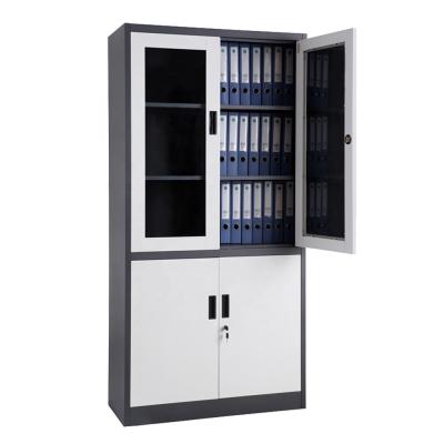 China Knock Down Steel Cabinet Steel Storage Cupboard Office Filing Cabinet With Glass Door for sale