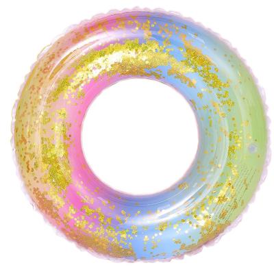 China Waterproof Funny Tube Toys Pool Ring Outdoor Water Activities Inflatable Pool Float With Glitter Rainbow for sale