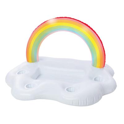 China Drinking Cooler Bar Tray Beach Swimming Ring Table Summer Party Rainbow Bucket Cloud Cup Holder Pool Float Waterproof Inflatable Beer for sale