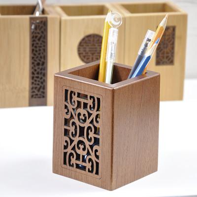 China Home . Office . Shcool Customize Desk Organizer Wooden Pen Holder Pencil Cases Bamboo Office Table Storage Container Box for sale