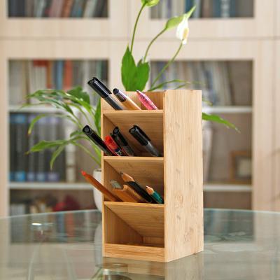 China House. Desk. Bamboo Wood Pen Pencils Holder School Cup for Remote Control Desk Rack Cart Organizer Desktop Storage with 4 Compartments for sale