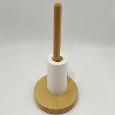 China Modern Simply Standing Wooden Paper Roll Holder Bathroom Towel Roll Holder Kitchen Paper Hanger Roll Holder for Cabinet Table for sale