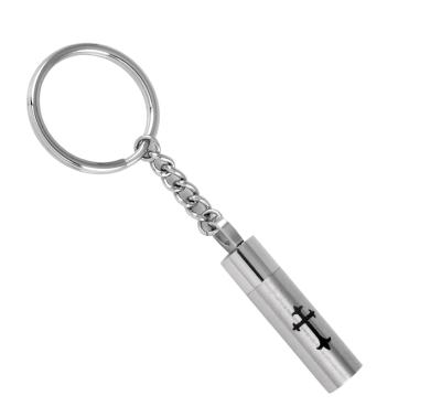 China CLASSICS Customized Engrave Jewelry Cross Memorial Cremation Urn Stainless Steel Cylinder Key Chain For Men Women Accessories for sale