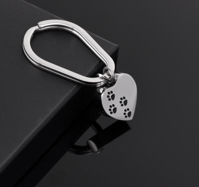 China CLASSIC Paw Print Heart Charm Key Chain Ring For Home/Car Pendant Ring Key Urn Cremation Stainless Steel Memorial Jewelry for sale