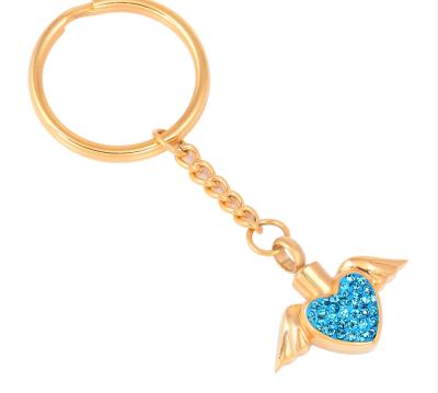 China CLASSIC Cremation Jewelry Funeral Charm Keepsake Keychain Angel Wings Crystal Heart Keychain Urn For Ashes Memorial Ashes Pendant for sale