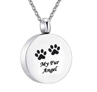 China CLASSIC Stainless Steel Round Cremation Urn Necklace Ashes Jewelry For Pet Paw Keepsake Pendant Memorial Locket Ash Holder Men Women for sale