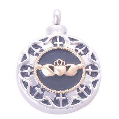 China CLASSIC Round Shape Memorial Two Tone Hug My Heart Screw Urn Cross Pendant Necklace Cremation Jewelry for sale