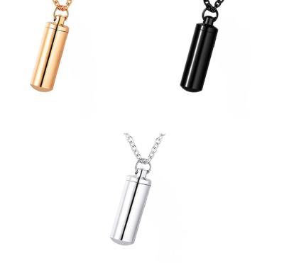 China CLASSIC Stainless Steel Jewelry Holder Cylinder Cremation Urn Charm Pendant Cremation Necklace Memorial Jewelry 3 Colors for sale