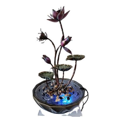 China Worldwide Handmade Cooper Tabletop Fountains Indoor Lotus Fountains Tabletop Waterfall Decoration for sale