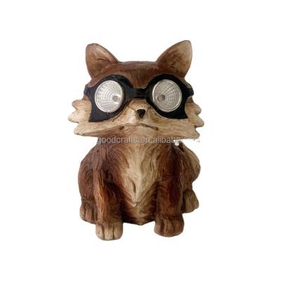 China Traditional Outdoor Garden Fox Ornament Statue With Solar LED Light Up Sunglasses for sale