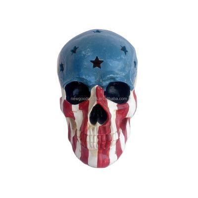 China Worldwide Activated Halloween Party Decoration Led Skull With USA Flag Print Polyresin Halloween Figurine for sale