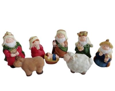 China Europe Nativity Set Christmas Ornament Child Like Characters Polyresin 7 Piece for sale