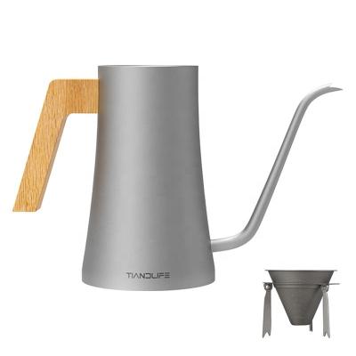 China WITH LID TIANDLIFE New Design 900ml Handle Drip Titanium Coffee Pot With Lid Spout Long Mouth Coffee Kettle With Koffee Filter Set for sale