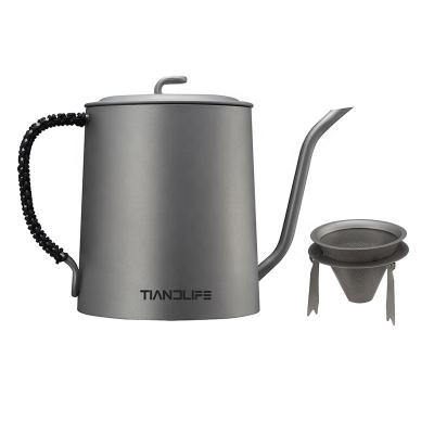 China WITH LID TIANDLIFE New Design 700ml Handle Drip Titanium Coffee Pot With Filter Spout Long Mouth Coffee Kettle Water Kettle Teapot for sale