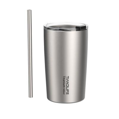 China TIANDLIFE Style Titanium American Style Tumbler Cup 17fl oz/500ml Double Wall Vacuum Insulated Travel Coffee Mug with Clear Flip Lid and Straw for sale