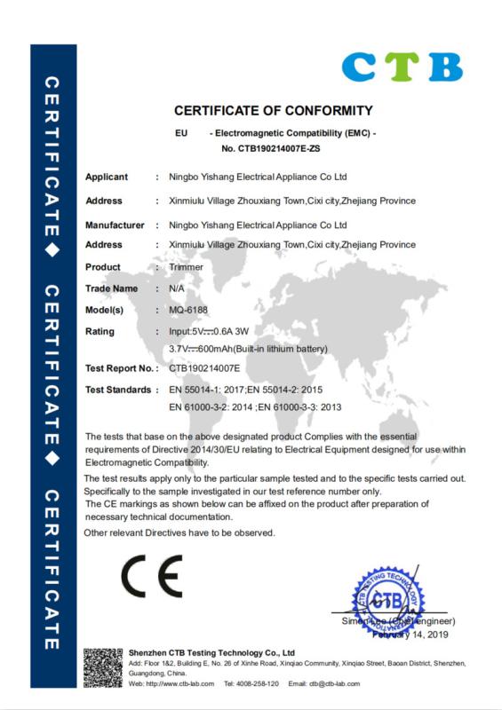 CE - Ningbo Yishang Electrics Co., Ltd.