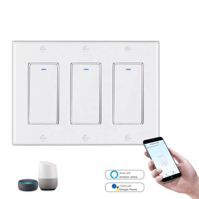 China ABS+PC 3 band 3 switch USA approved wifi set tuya cover push-key three switch smart home lamp switch for sale