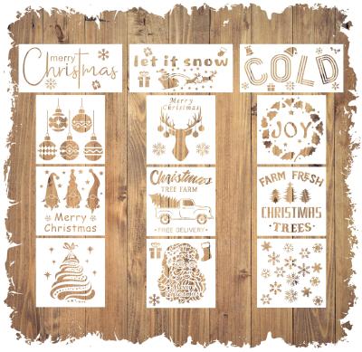 China Painting& Reusable Custom Template Plastic Merry Christmas Wall Painting Drawing Stencil for sale