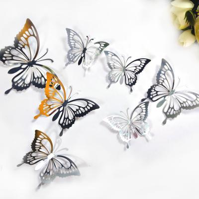 China Wall sticker decoration metallic laser cut butterflies wall sticker 3d butterfly wall decal wedding party paper decorations for sale