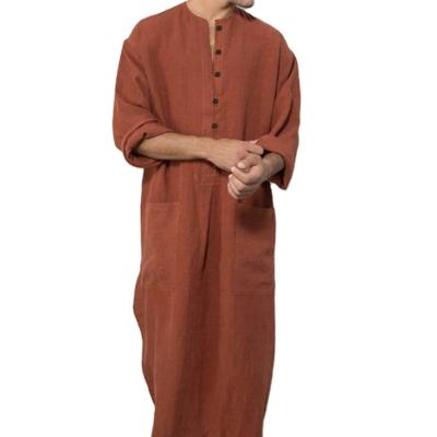 China Vintage Polyester 2022 Men's Long Sleeve Thobe Robe Dubai Muslim Kaftan Dress Clothing Arab Loose Saudi Arab Islamic Muslim Kaftan Men for sale