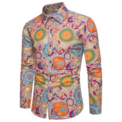 China 2020 Wholesale African Polyester Cotton Men's Clothing Long Sleeve Oversized Shirt Printed Casual T-shirts for sale